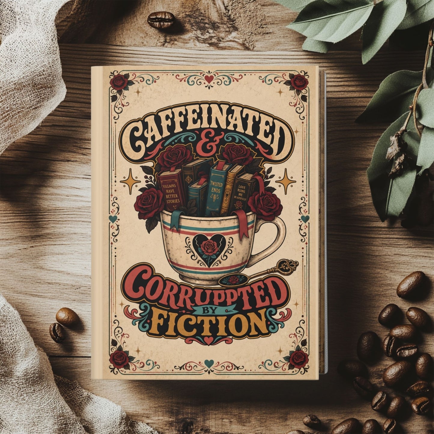 Caffeinated and Corrupted by Fiction Journal, Book Lover Notebook, Romance Reader Gift, Bookish Journal, BookTok Gift for Her