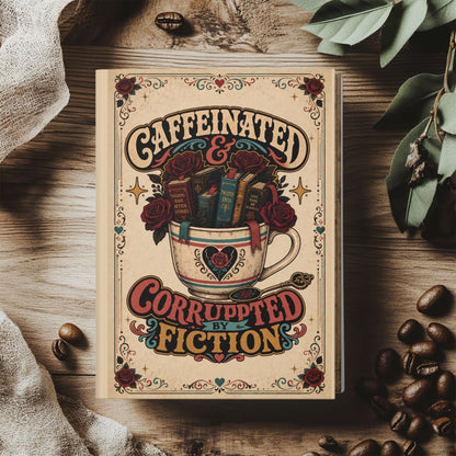 Caffeinated and Corrupted by Fiction Journal, Book Lover Notebook, Romance Reader Gift, Bookish Journal, BookTok Gift for Her