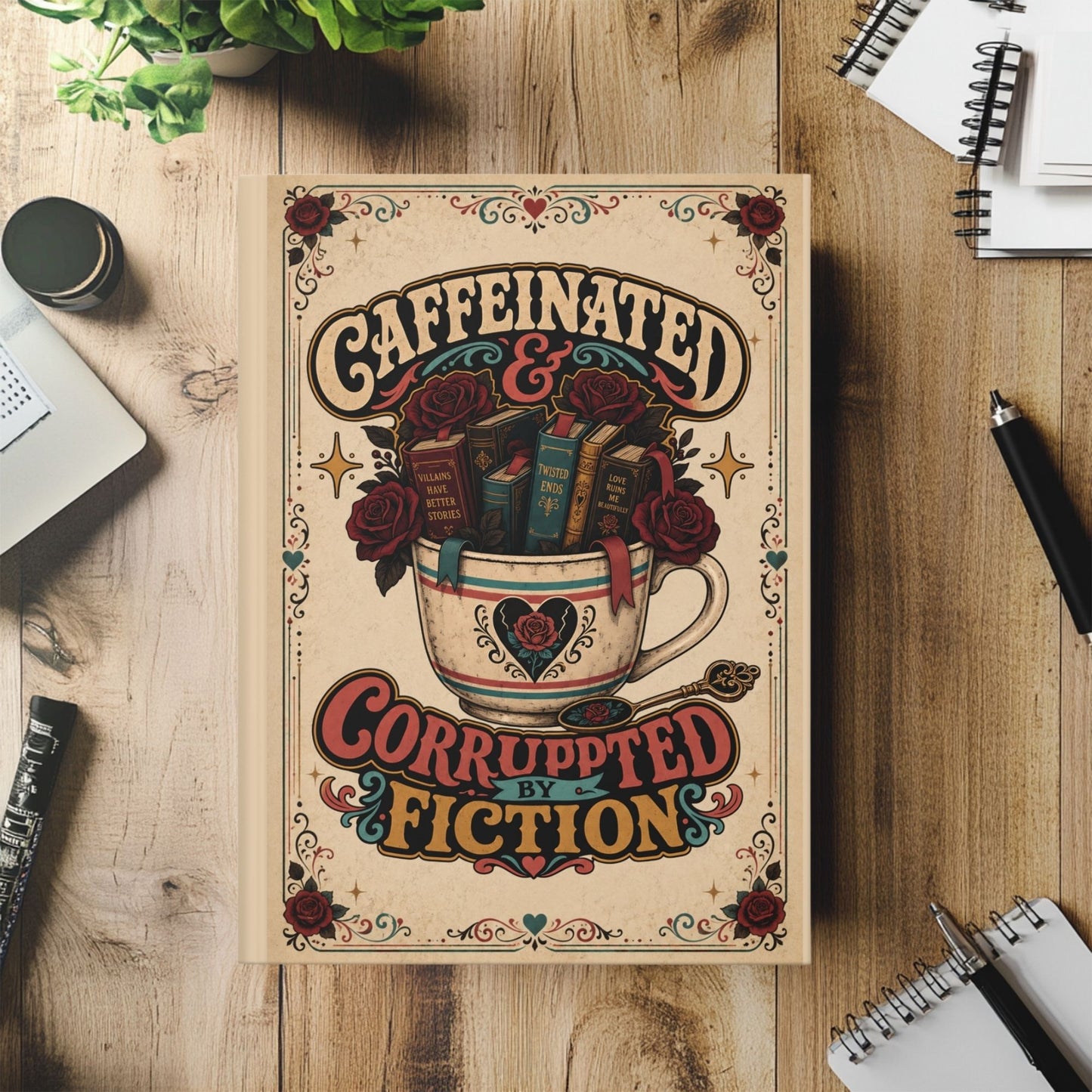 Caffeinated and Corrupted by Fiction Journal, Book Lover Notebook, Romance Reader Gift, Bookish Journal, BookTok Gift for Her