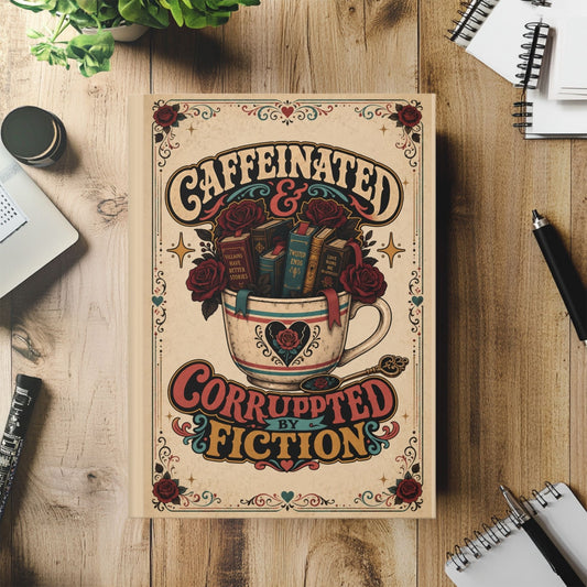 Caffeinated and Corrupted by Fiction Journal, Book Lover Notebook, Romance Reader Gift, Bookish Journal, BookTok Gift for Her