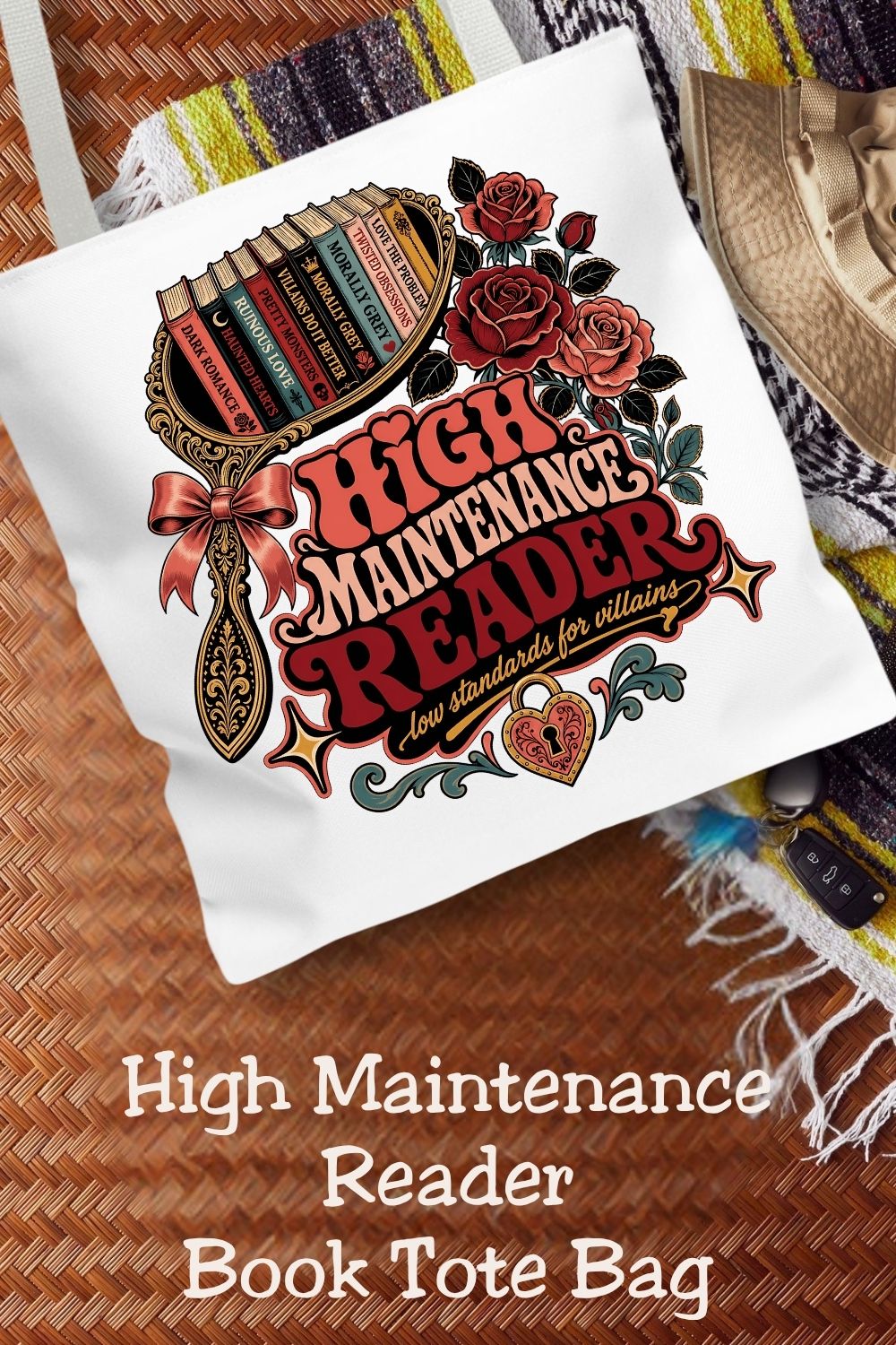 High Maintenance Reader Tote Bag, Romance Book Lover Gift, Low Standards for Villains Bag, Bookish Tote, Dark Romance Reader Gift