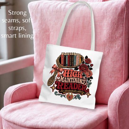 High Maintenance Reader Tote Bag, Romance Book Lover Gift, Low Standards for Villains Bag, Bookish Tote, Dark Romance Reader Gift