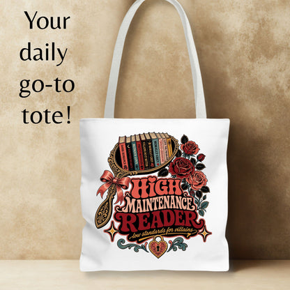High Maintenance Reader Tote Bag, Romance Book Lover Gift, Low Standards for Villains Bag, Bookish Tote, Dark Romance Reader Gift