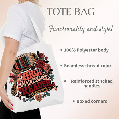 High Maintenance Reader Tote Bag, Romance Book Lover Gift, Low Standards for Villains Bag, Bookish Tote, Dark Romance Reader Gift