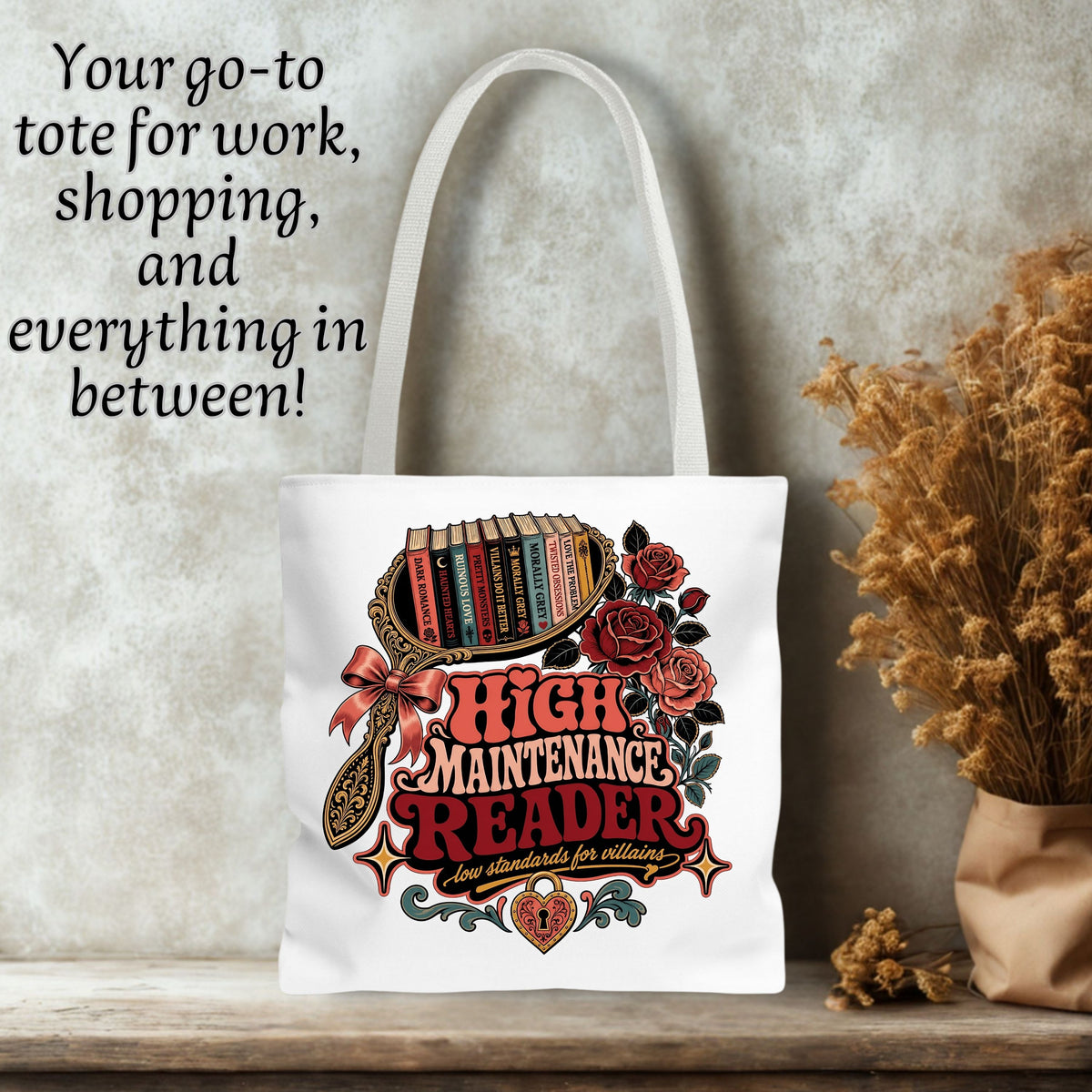 High Maintenance Reader Tote Bag, Romance Book Lover Gift, Low Standards for Villains Bag, Bookish Tote, Dark Romance Reader Gift