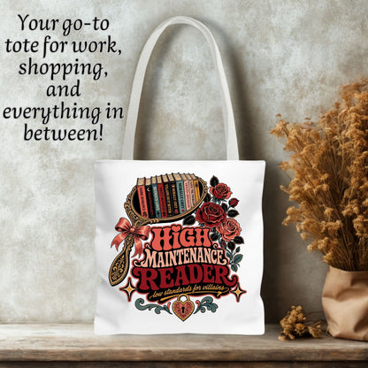 High Maintenance Reader Tote Bag, Romance Book Lover Gift, Low Standards for Villains Bag, Bookish Tote, Dark Romance Reader Gift