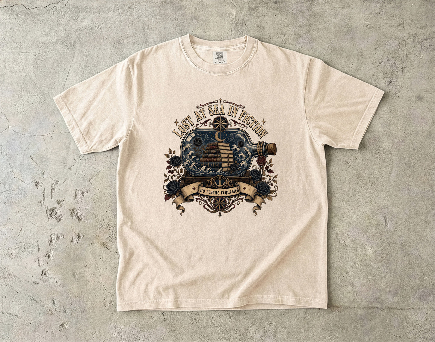 Lost at Sea in Fiction Shirt, Dark Romance Reader Tee, Nautical Book Lover Shirt, BookTok Gift, Gothic Romance Graphic Tee