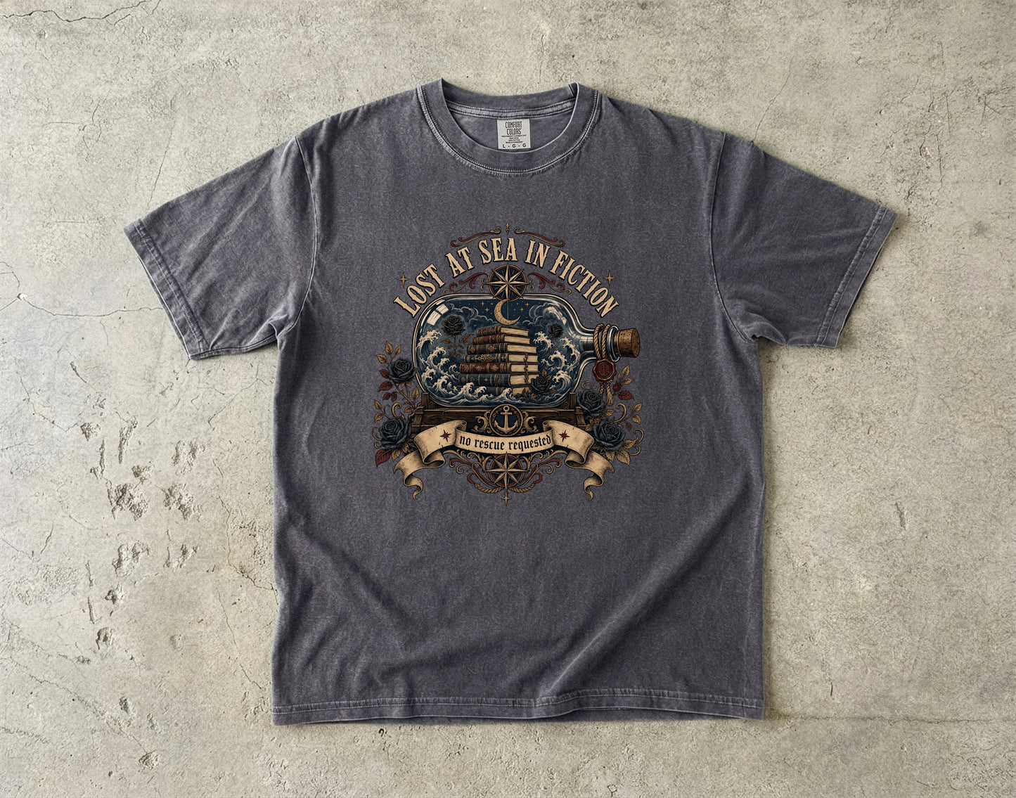 Lost at Sea in Fiction Shirt, Dark Romance Reader Tee, Nautical Book Lover Shirt, BookTok Gift, Gothic Romance Graphic Tee