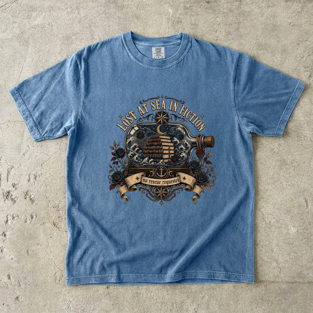 Lost at Sea in Fiction Shirt, Dark Romance Reader Tee, Nautical Book Lover Shirt, BookTok Gift, Gothic Romance Graphic Tee