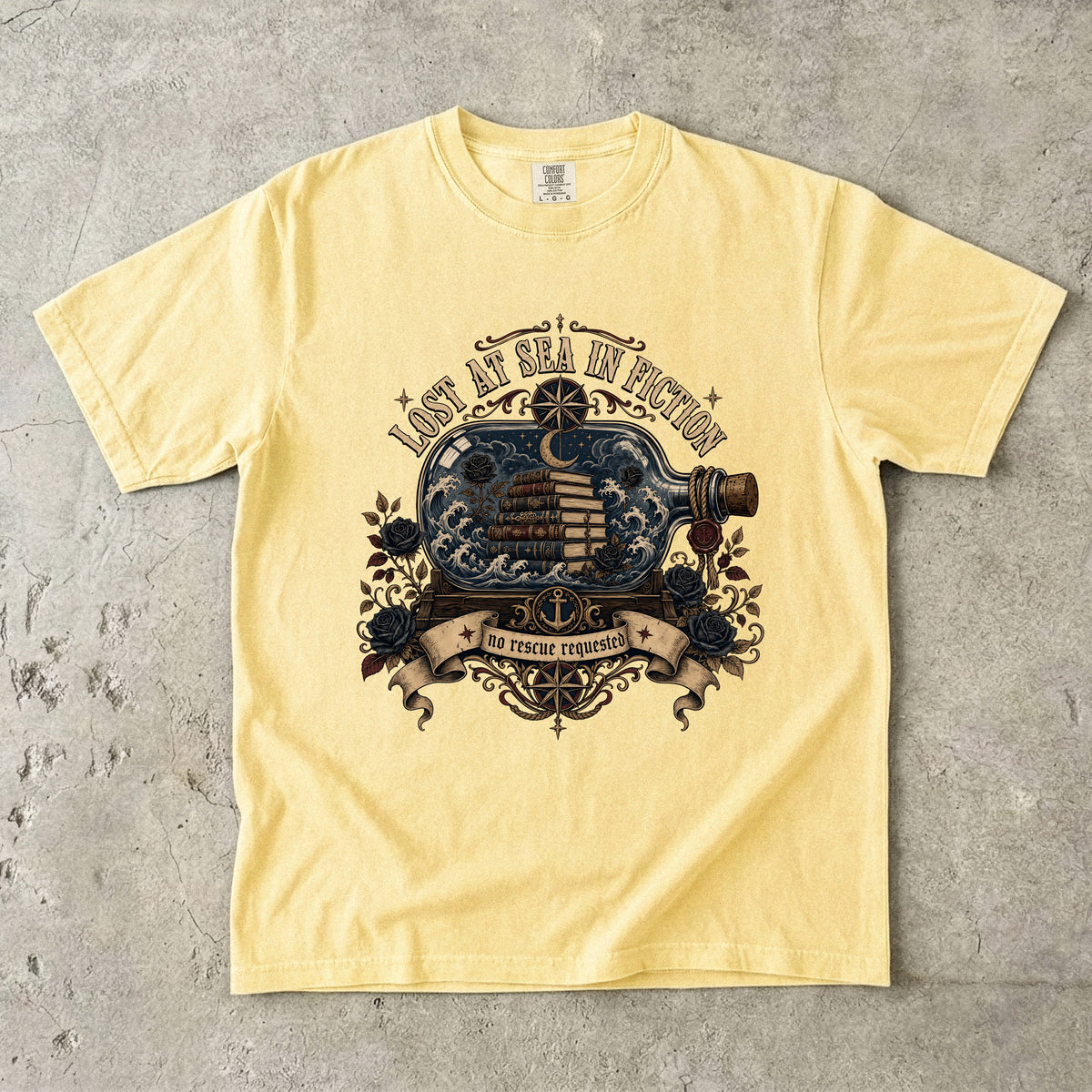 Lost at Sea in Fiction Shirt, Dark Romance Reader Tee, Nautical Book Lover Shirt, BookTok Gift, Gothic Romance Graphic Tee