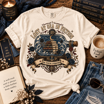 Lost at Sea in Fiction Shirt, Dark Romance Reader Tee, Nautical Book Lover Shirt, BookTok Gift, Gothic Romance Graphic Tee