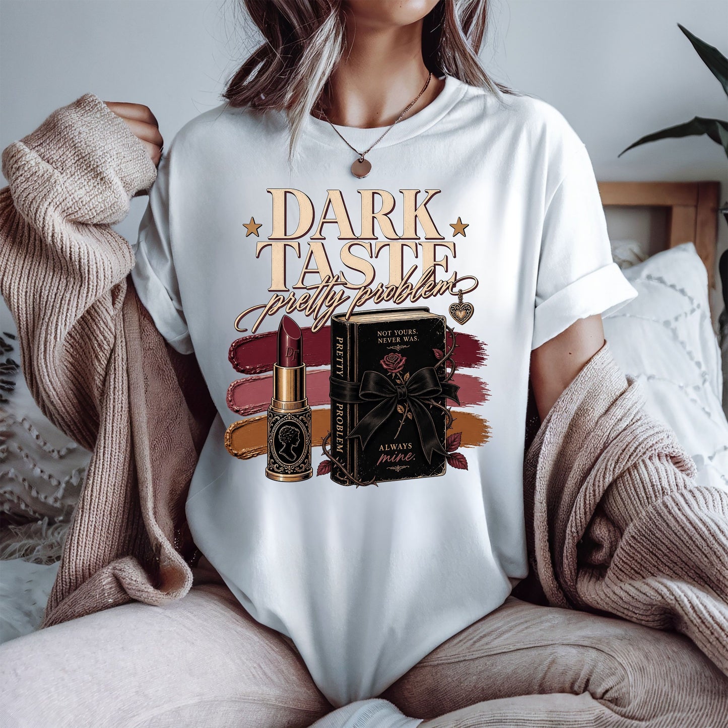 Dark Taste Pretty Problem Shirt, Dark Romance Reader Tee, Book Lover Shirt, BookTok Gift, Gothic Coquette Bookish Graphic Tee