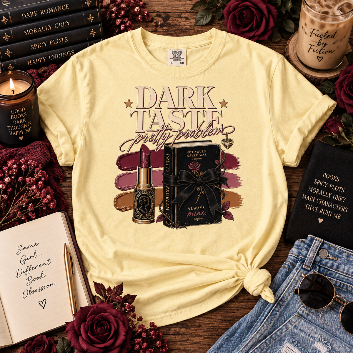 Dark Taste Pretty Problem Shirt, Dark Romance Reader Tee, Book Lover Shirt, BookTok Gift, Gothic Coquette Bookish Graphic Tee