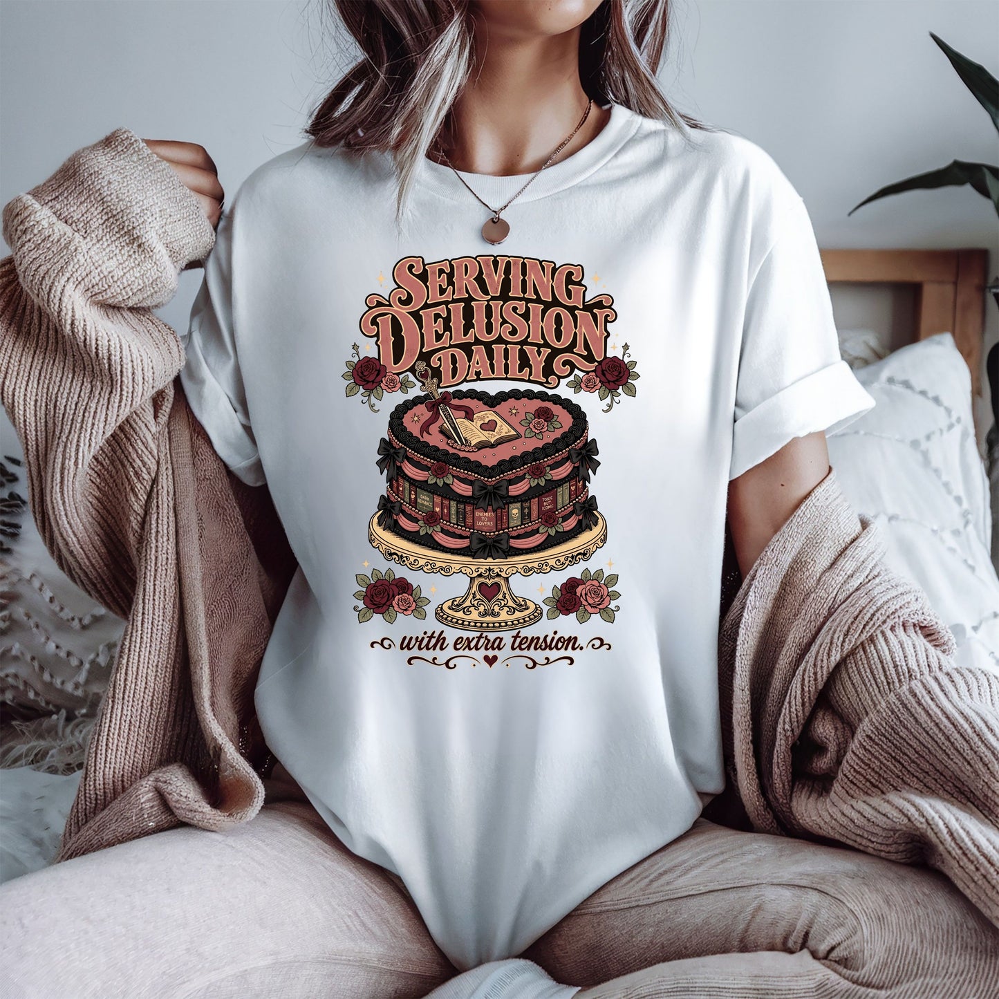 Serving Delusion Daily Shirt, Dark Romance Reader Tee, Book Lover Shirt, BookTok Romance Gift, Morally Gray Bookish Tee