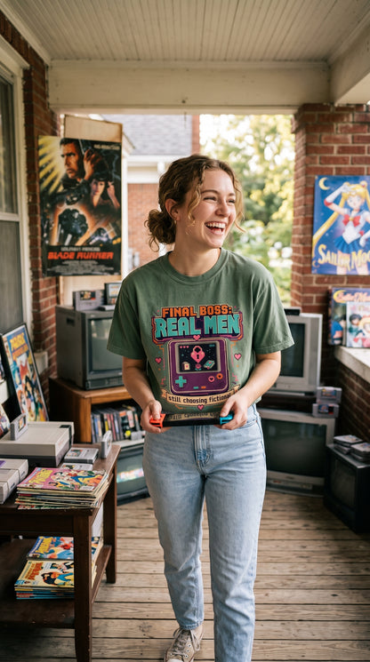 Real men may be the final boss, but this reader is still choosing fictional. This colorful retro gaming shirt combines pixel art, books, hearts, roses, and romance-reader humor for the perfect BookTok and gamer-girl crossover. Great for romance readers, fictional boyfriend collectors, gaming fans, and book lovers who prefer their love interests safely inside a novel. #BookTokShirt #GamerGirl #RomanceReader #FictionalMen #BookLoverGift