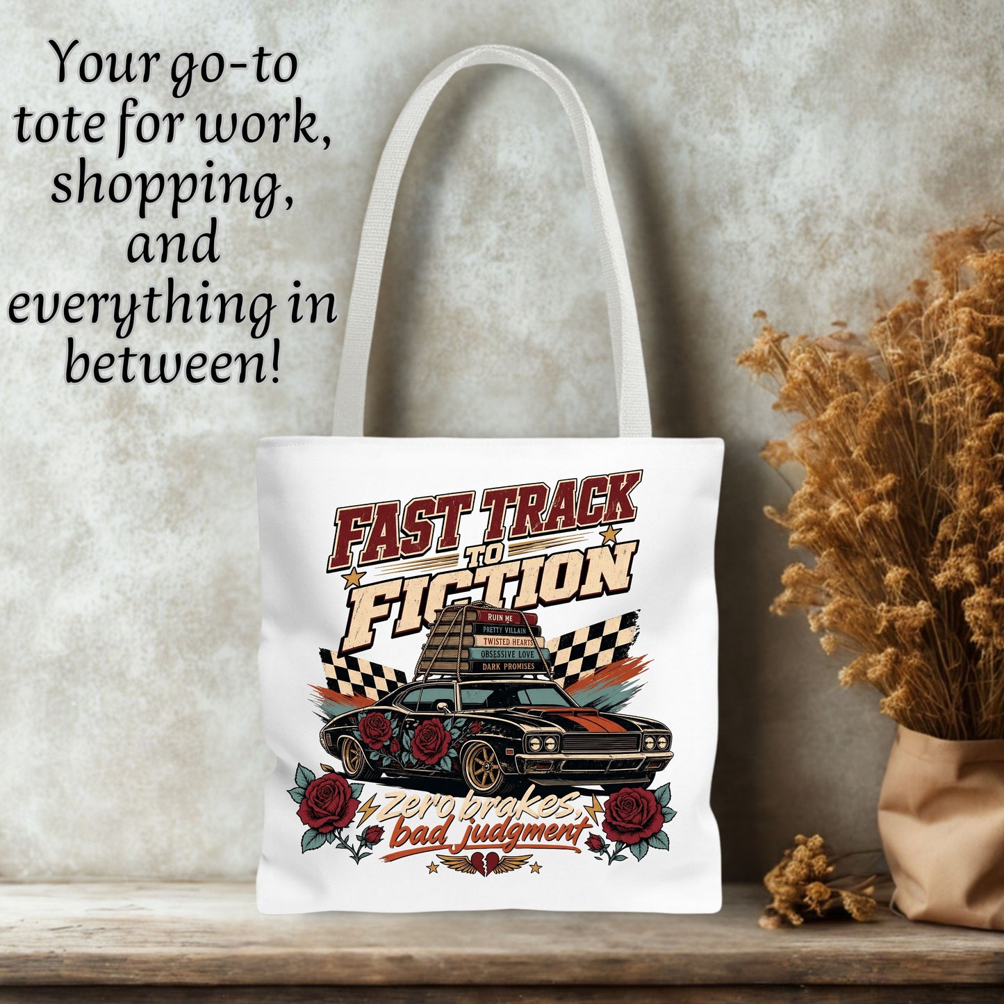 Fast Track to Fiction Tote Bag, Dark Romance Book Lover Tote, Romance Reader Gift, BookTok Bag, Fictional Men Bookish Tote