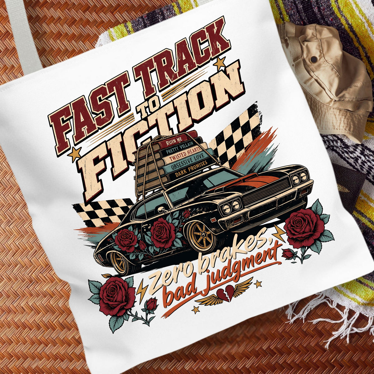 Fast Track to Fiction Tote Bag, Dark Romance Book Lover Tote, Romance Reader Gift, BookTok Bag, Fictional Men Bookish Tote
