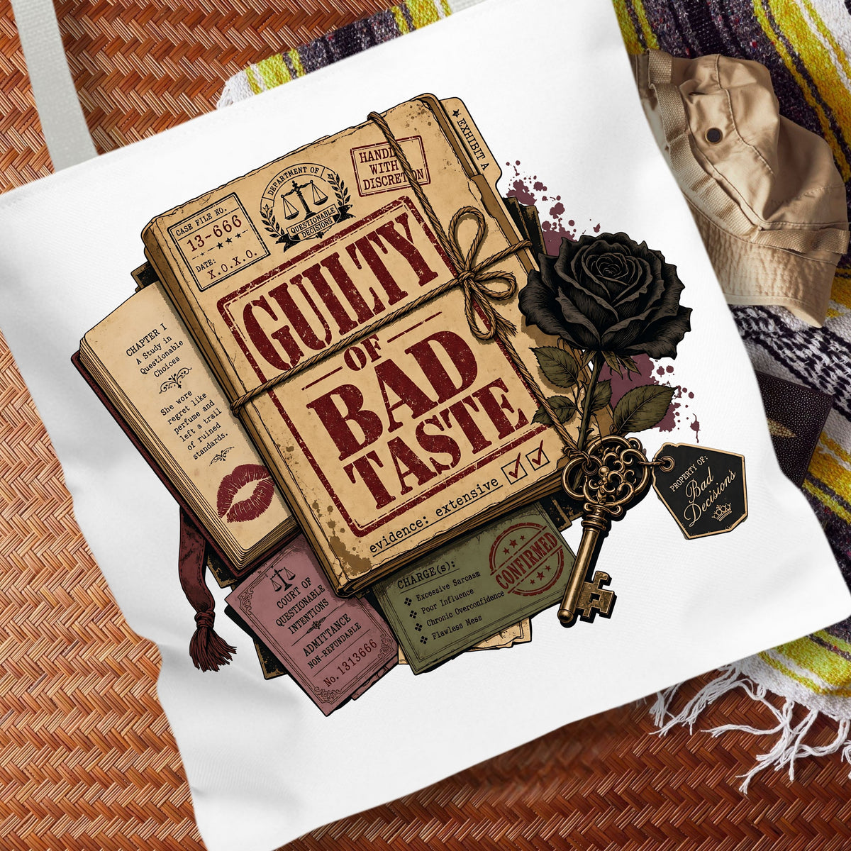 Guilty of Bad Taste Tote Bag, Dark Romance Book Lover Tote, Morally Grey Reader Gift, BookTok Bag, Gothic Bookish Tote