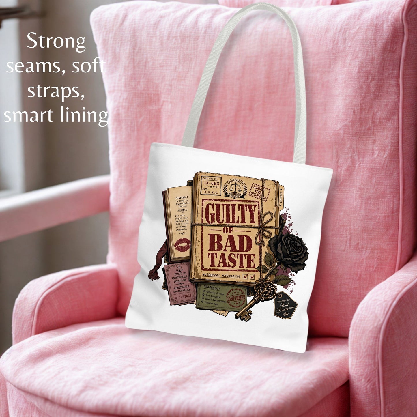 Guilty of Bad Taste Tote Bag, Dark Romance Book Lover Tote, Morally Grey Reader Gift, BookTok Bag, Gothic Bookish Tote