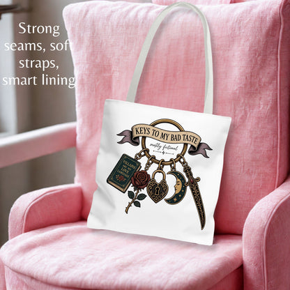 Keys to My Bad Taste Tote Bag, Dark Romance Book Lover Tote, Villains Are My Love Language, BookTok Reader Gift, Gothic Bookish Bag