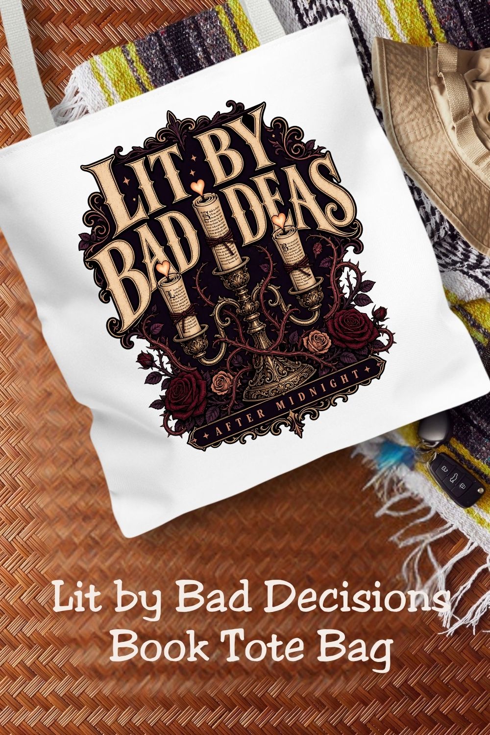 Lit By Bad Ideas Tote Bag, Dark Romance Book Lover Tote, After Midnight Reader Gift, Gothic Bookish Bag, BookTok Romance Tote