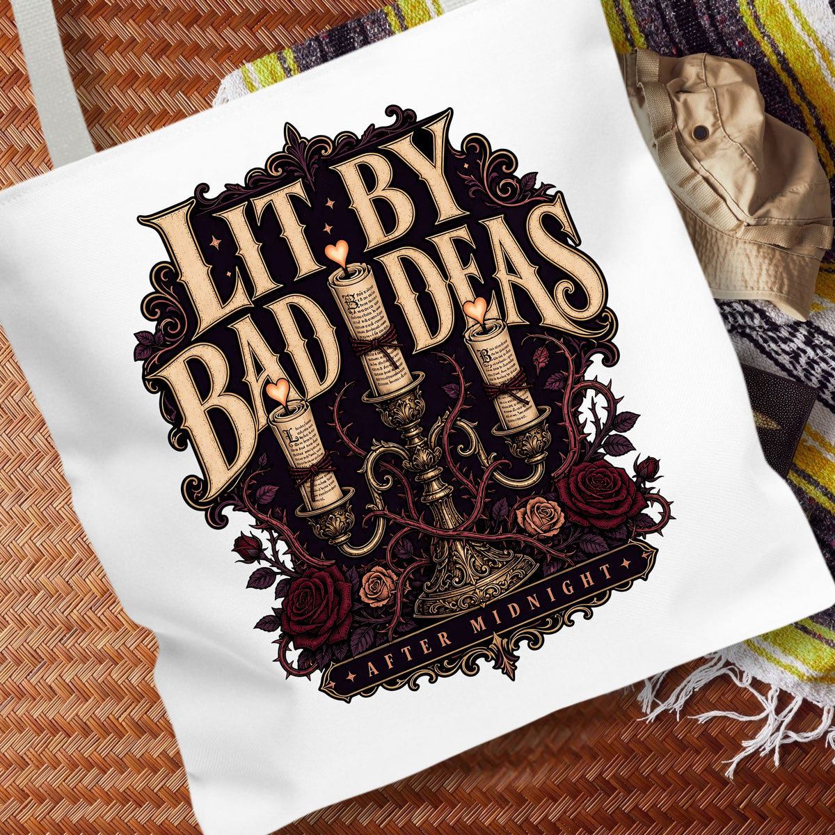 Lit By Bad Ideas Tote Bag, Dark Romance Book Lover Tote, After Midnight Reader Gift, Gothic Bookish Bag, BookTok Romance Tote