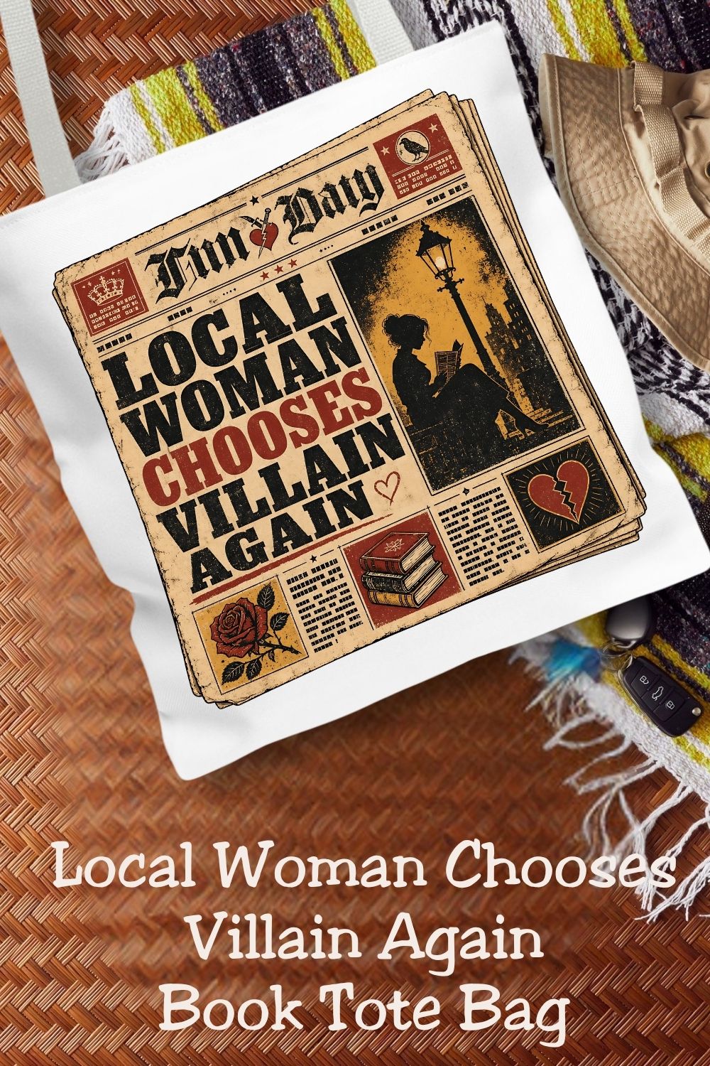 Local Woman Chooses Villain Again Tote Bag, Dark Romance Book Lover Tote, Funny BookTok Reader Gift, Morally Grey Bookish Bag