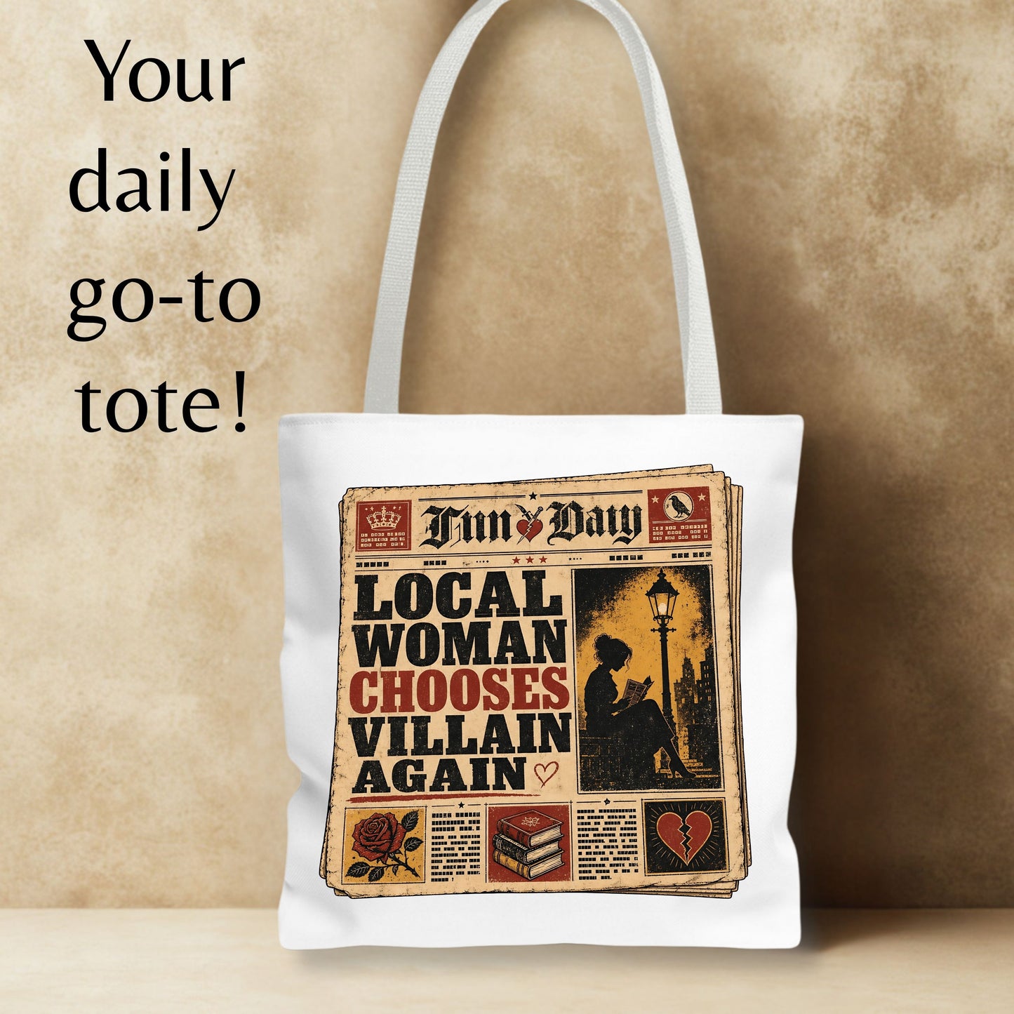 Local Woman Chooses Villain Again Tote Bag, Dark Romance Book Lover Tote, Funny BookTok Reader Gift, Morally Grey Bookish Bag