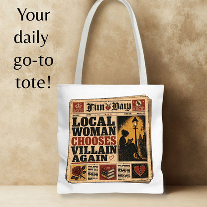 Local Woman Chooses Villain Again Tote Bag, Dark Romance Book Lover Tote, Funny BookTok Reader Gift, Morally Grey Bookish Bag