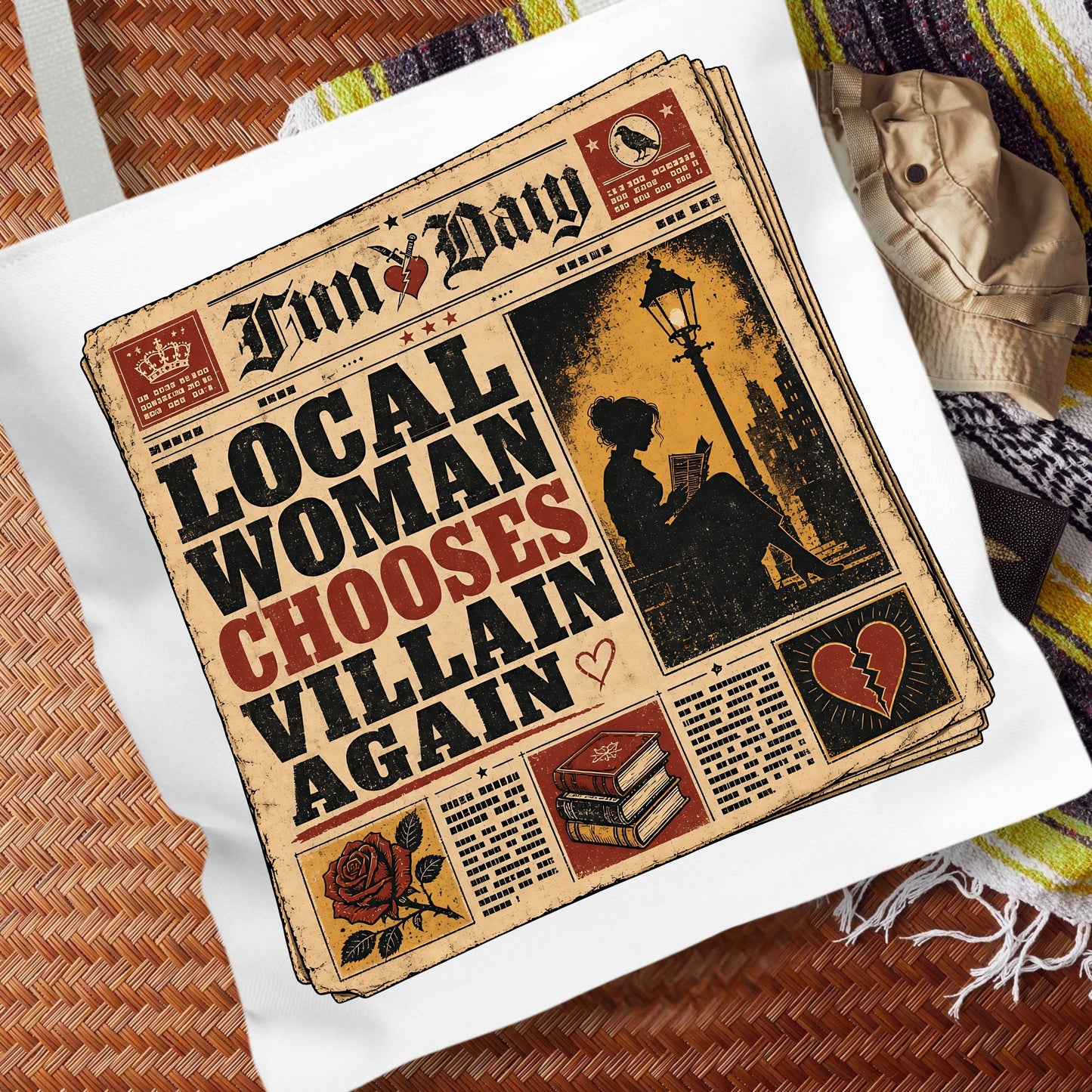 Local Woman Chooses Villain Again Tote Bag, Dark Romance Book Lover Tote, Funny BookTok Reader Gift, Morally Grey Bookish Bag
