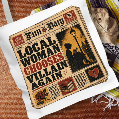 Local Woman Chooses Villain Again Tote Bag, Dark Romance Book Lover Tote, Funny BookTok Reader Gift, Morally Grey Bookish Bag