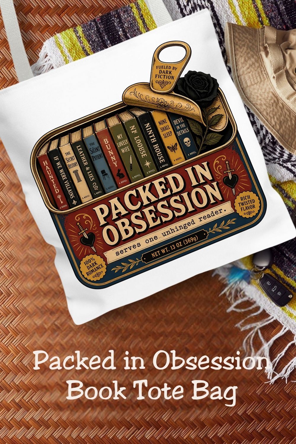 Packed in Obsession Tote Bag, Dark Romance Book Lover Tote, Funny Reader Gift, BookTok Bag, Romance Bookish Tote