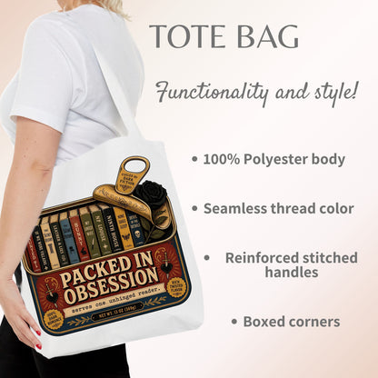 Packed in Obsession Tote Bag, Dark Romance Book Lover Tote, Funny Reader Gift, BookTok Bag, Romance Bookish Tote
