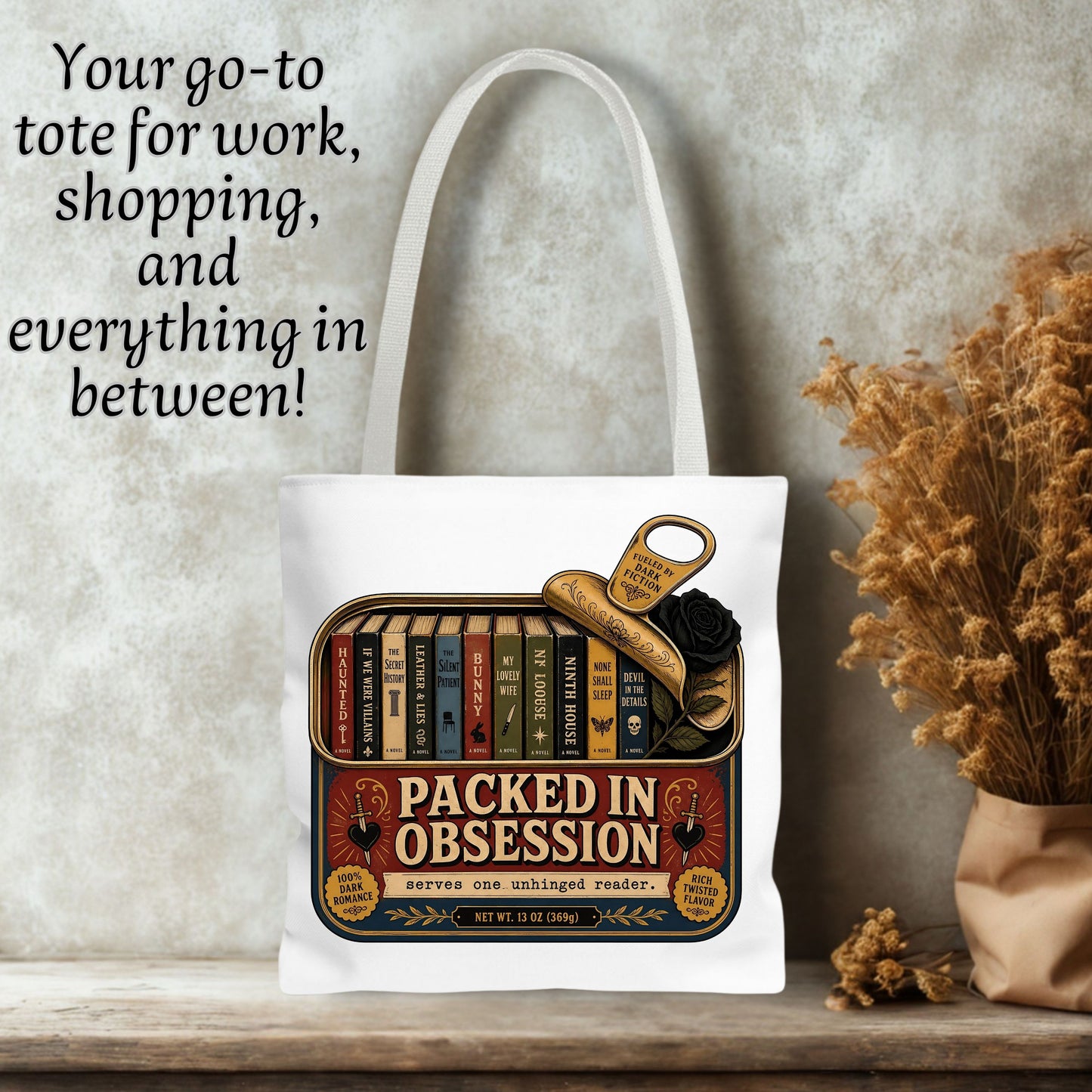 Packed in Obsession Tote Bag, Dark Romance Book Lover Tote, Funny Reader Gift, BookTok Bag, Romance Bookish Tote