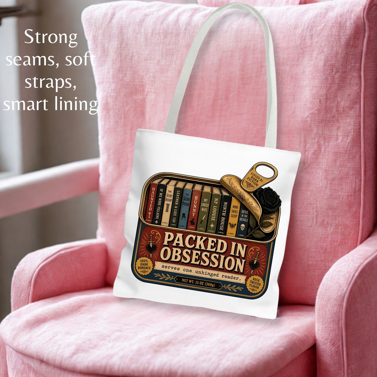 Packed in Obsession Tote Bag, Dark Romance Book Lover Tote, Funny Reader Gift, BookTok Bag, Romance Bookish Tote
