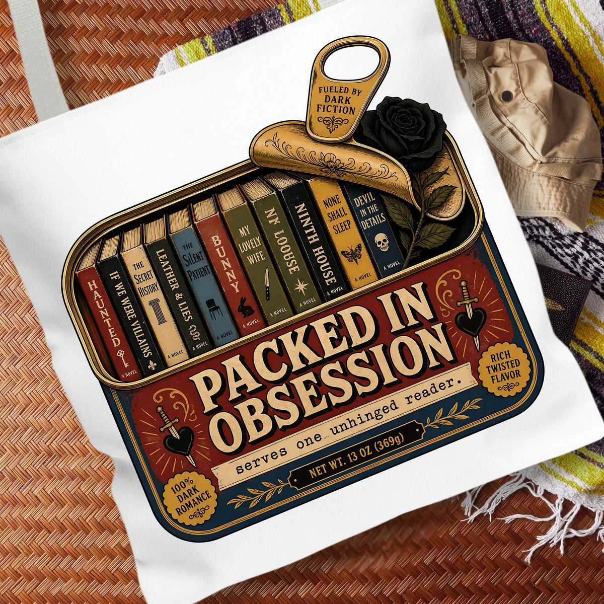 Packed in Obsession Tote Bag, Dark Romance Book Lover Tote, Funny Reader Gift, BookTok Bag, Romance Bookish Tote