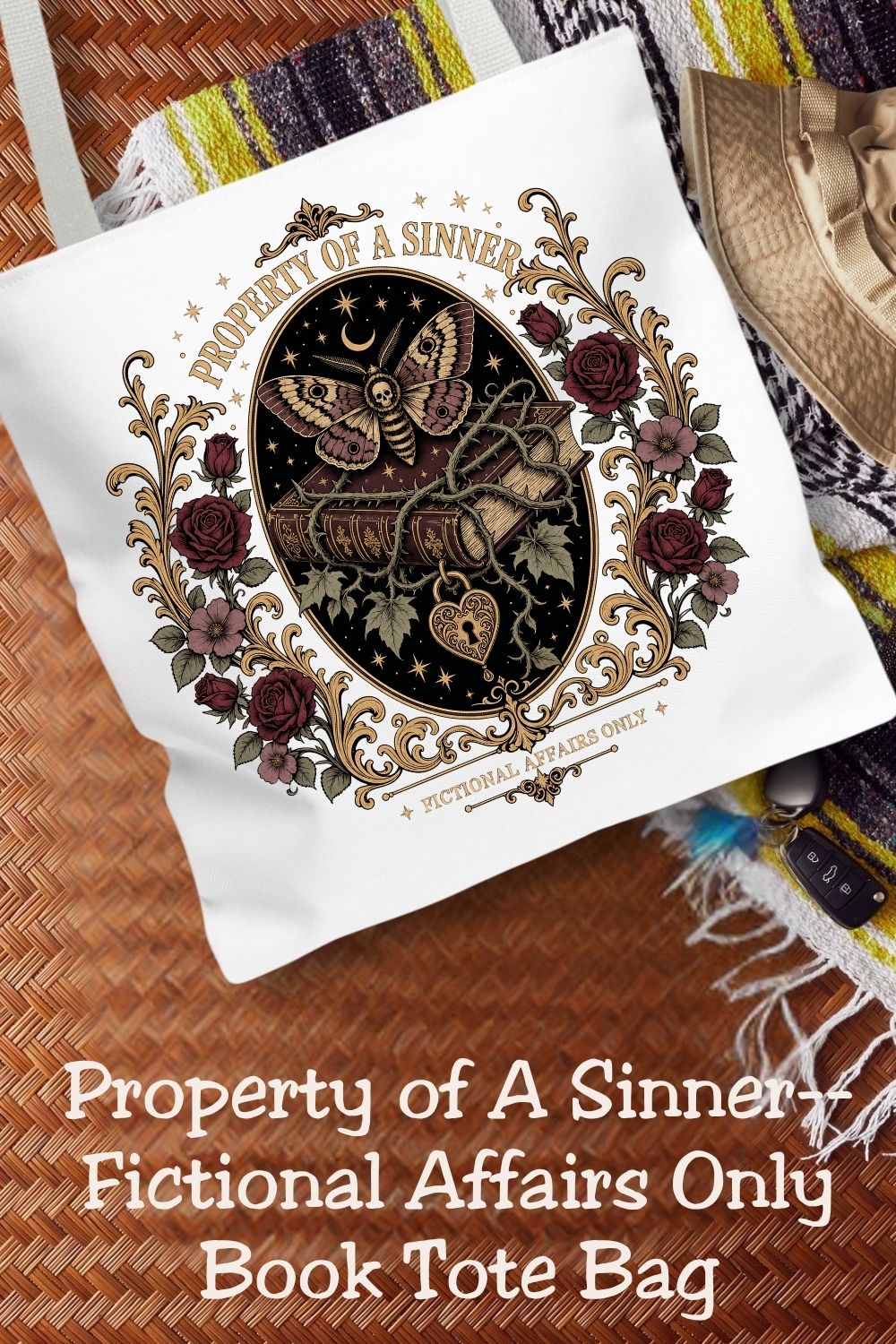 Property of a Sinner Tote Bag, Fictional Affairs Only Tote, Dark Romance Book Lover Bag, Gothic Bookish Gift, BookTok Reader Tote