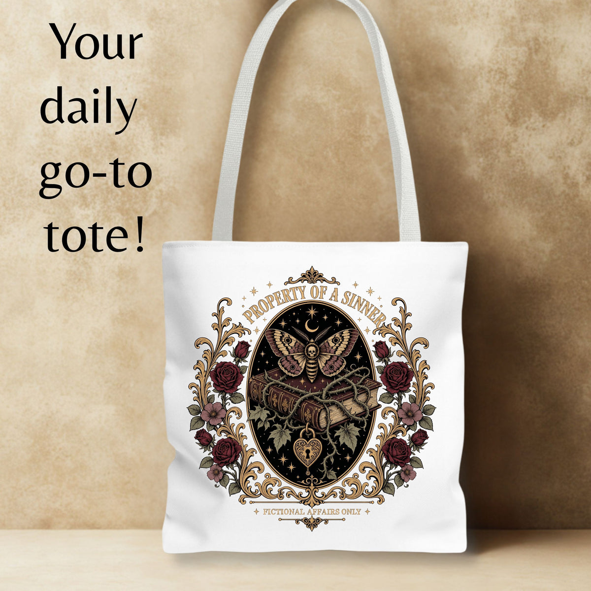 Property of a Sinner Tote Bag, Fictional Affairs Only Tote, Dark Romance Book Lover Bag, Gothic Bookish Gift, BookTok Reader Tote