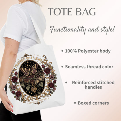 Property of a Sinner Tote Bag, Fictional Affairs Only Tote, Dark Romance Book Lover Bag, Gothic Bookish Gift, BookTok Reader Tote