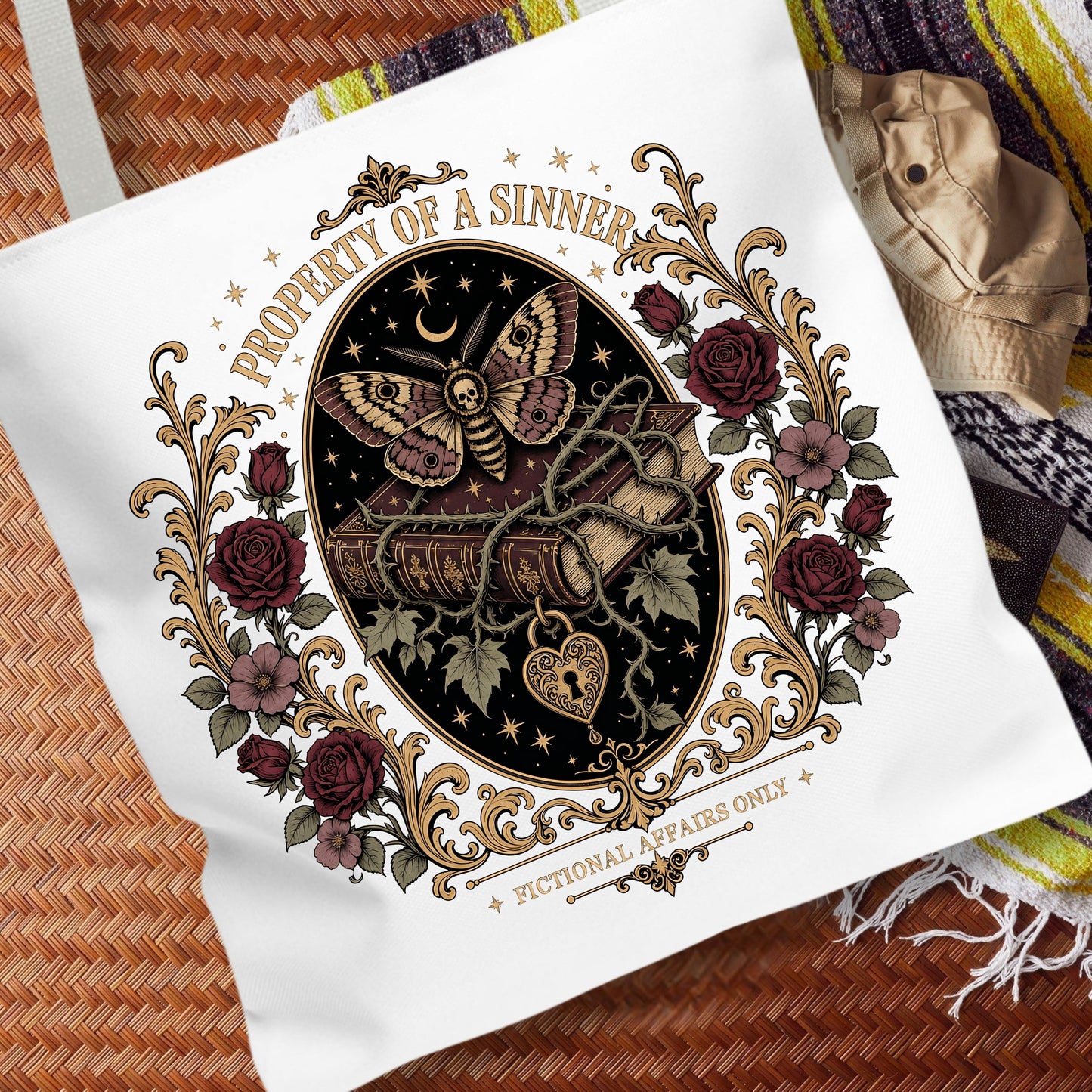 Property of a Sinner Tote Bag, Fictional Affairs Only Tote, Dark Romance Book Lover Bag, Gothic Bookish Gift, BookTok Reader Tote