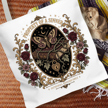 Property of a Sinner Tote Bag, Fictional Affairs Only Tote, Dark Romance Book Lover Bag, Gothic Bookish Gift, BookTok Reader Tote