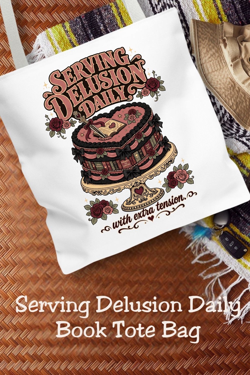 Serving Delusion Daily Tote Bag, Dark Romance Book Lover Tote, Funny BookTok Reader Gift, Romance Reader Bag, Bookish Tote for Her
