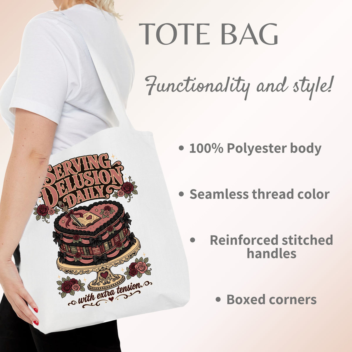 Serving Delusion Daily Tote Bag, Dark Romance Book Lover Tote, Funny BookTok Reader Gift, Romance Reader Bag, Bookish Tote for Her