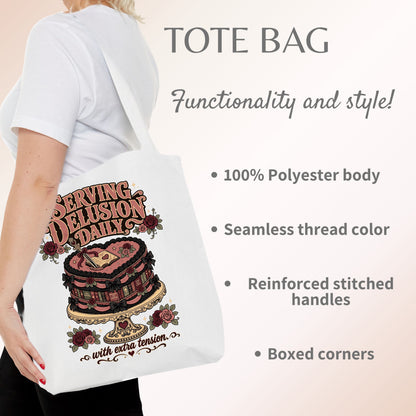 Serving Delusion Daily Tote Bag, Dark Romance Book Lover Tote, Funny BookTok Reader Gift, Romance Reader Bag, Bookish Tote for Her