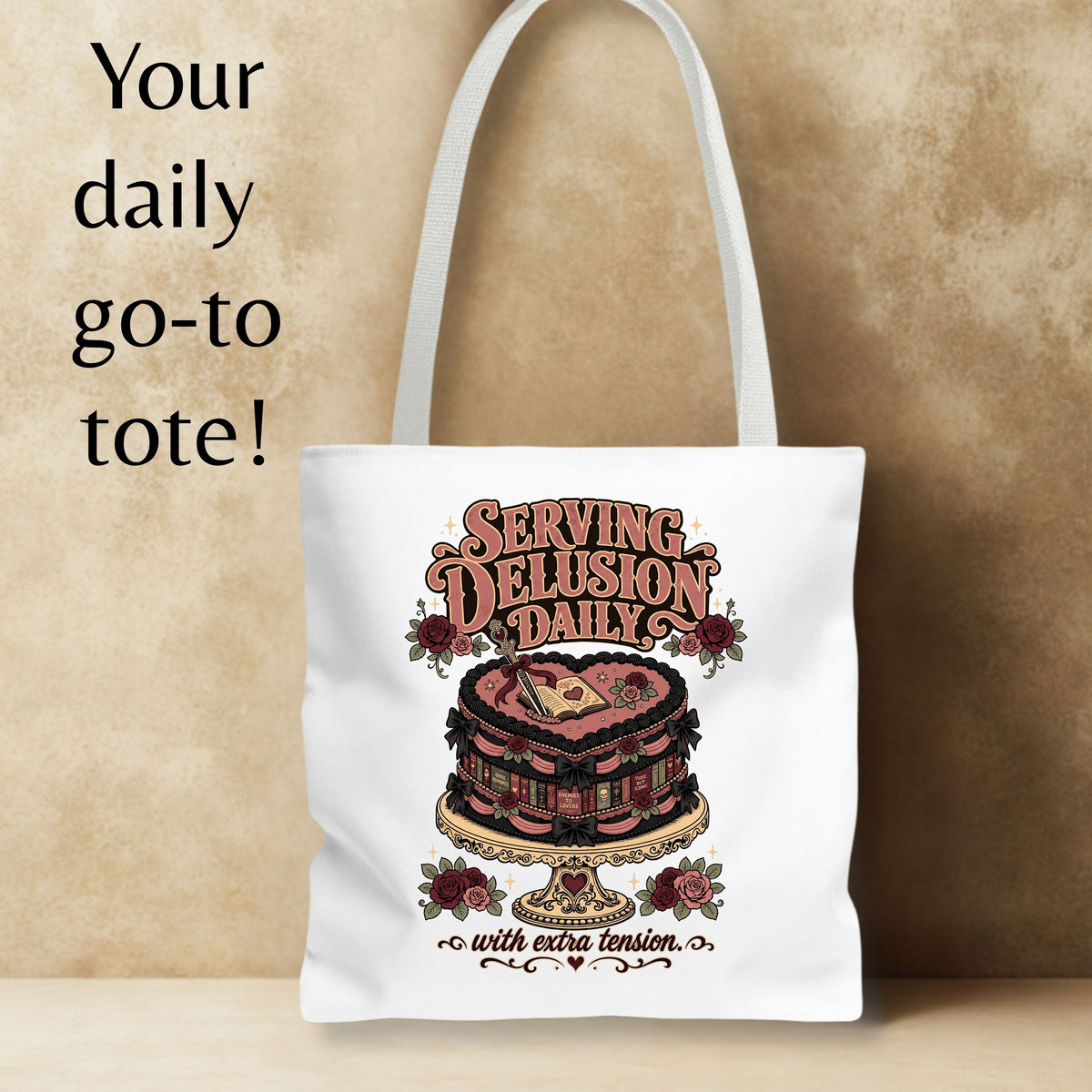 Serving Delusion Daily Tote Bag, Dark Romance Book Lover Tote, Funny BookTok Reader Gift, Romance Reader Bag, Bookish Tote for Her