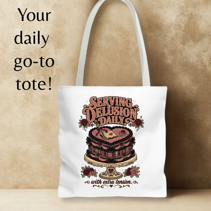 Serving Delusion Daily Tote Bag, Dark Romance Book Lover Tote, Funny BookTok Reader Gift, Romance Reader Bag, Bookish Tote for Her