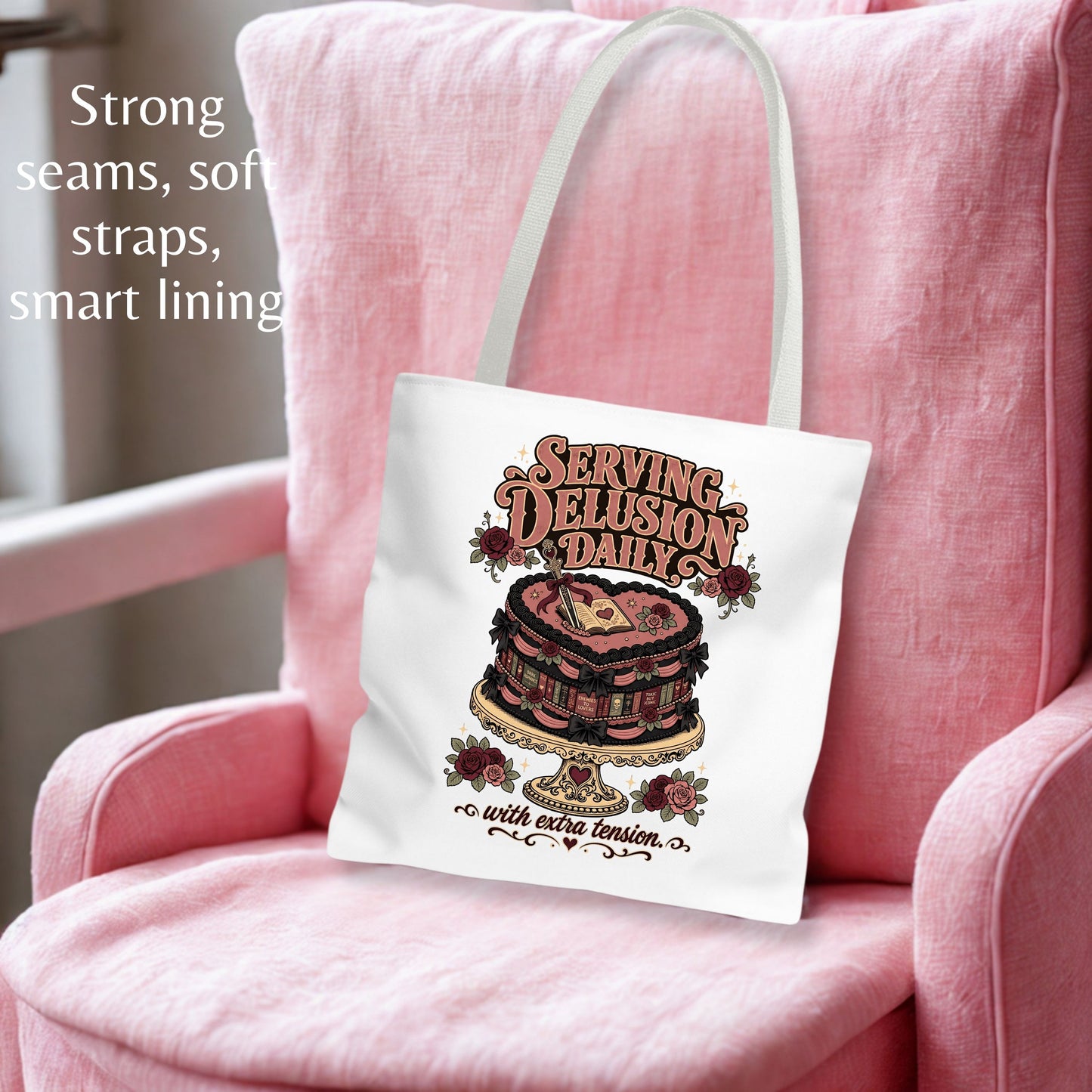 Serving Delusion Daily Tote Bag, Dark Romance Book Lover Tote, Funny BookTok Reader Gift, Romance Reader Bag, Bookish Tote for Her