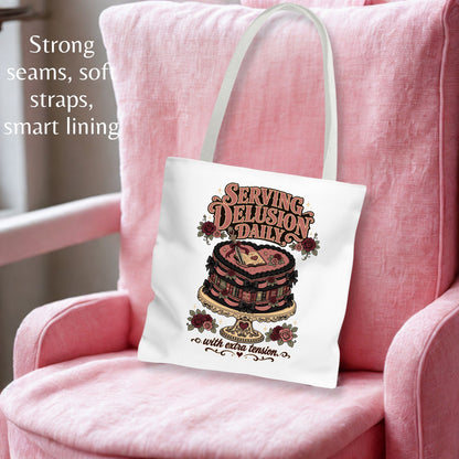 Serving Delusion Daily Tote Bag, Dark Romance Book Lover Tote, Funny BookTok Reader Gift, Romance Reader Bag, Bookish Tote for Her