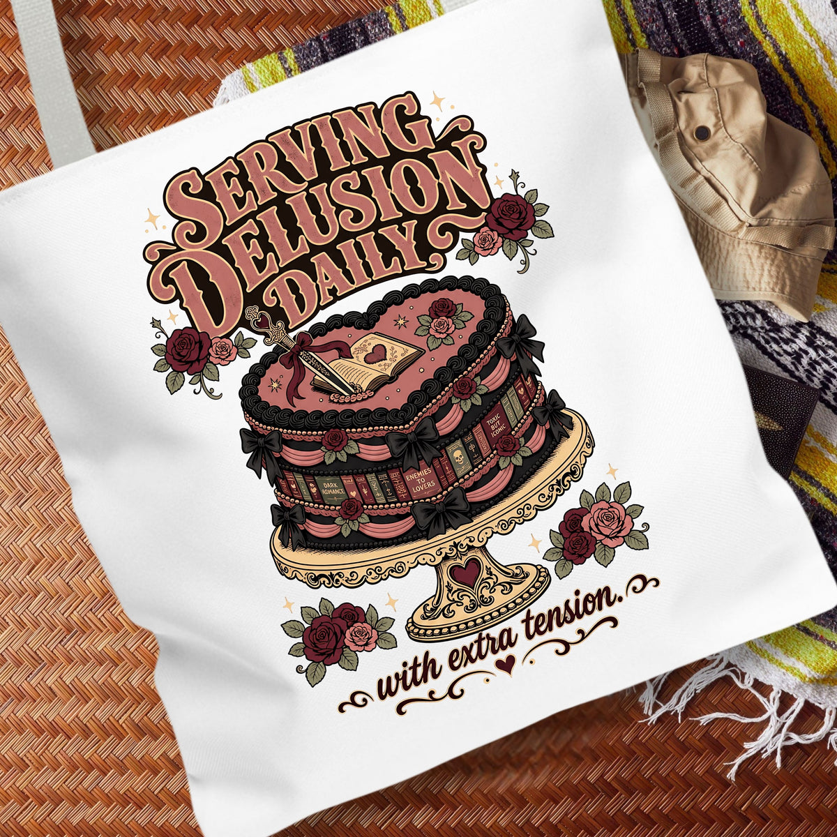 Serving Delusion Daily Tote Bag, Dark Romance Book Lover Tote, Funny BookTok Reader Gift, Romance Reader Bag, Bookish Tote for Her