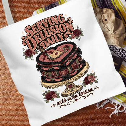 Serving Delusion Daily Tote Bag, Dark Romance Book Lover Tote, Funny BookTok Reader Gift, Romance Reader Bag, Bookish Tote for Her